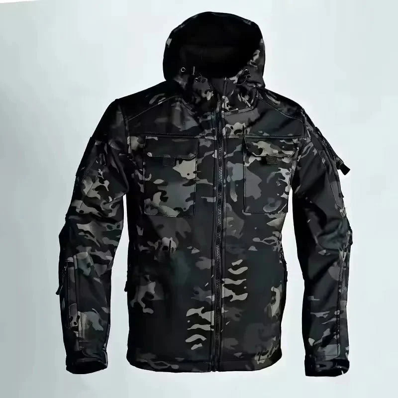 Softshell Jacket Waterproof Windproof Fleece-Lined Hooded