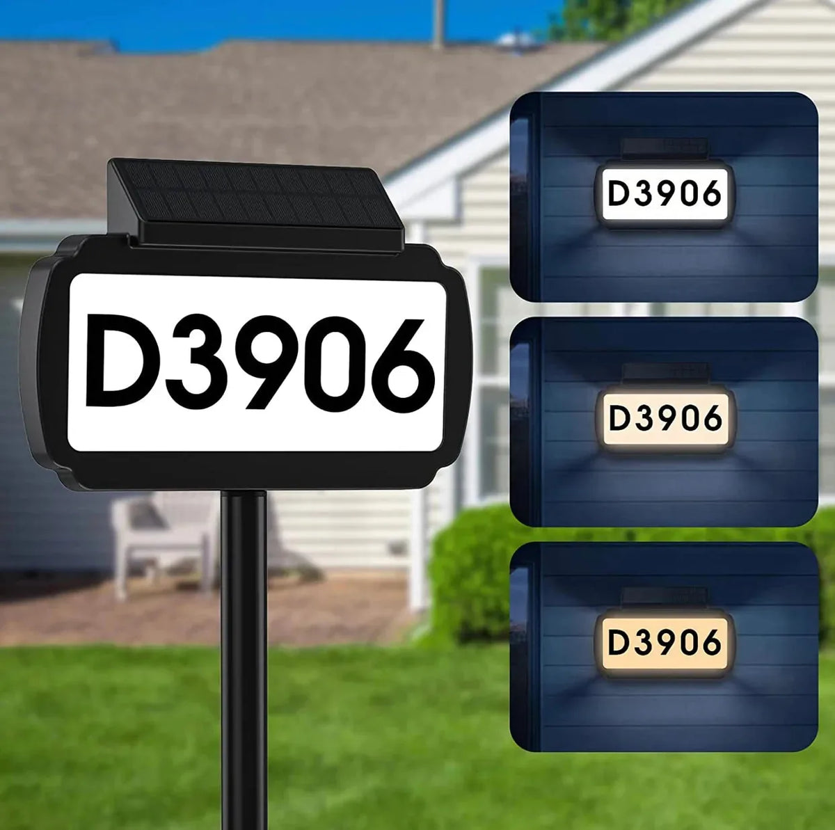 Solar Address Number Sign Lighted Customizable Waterproof