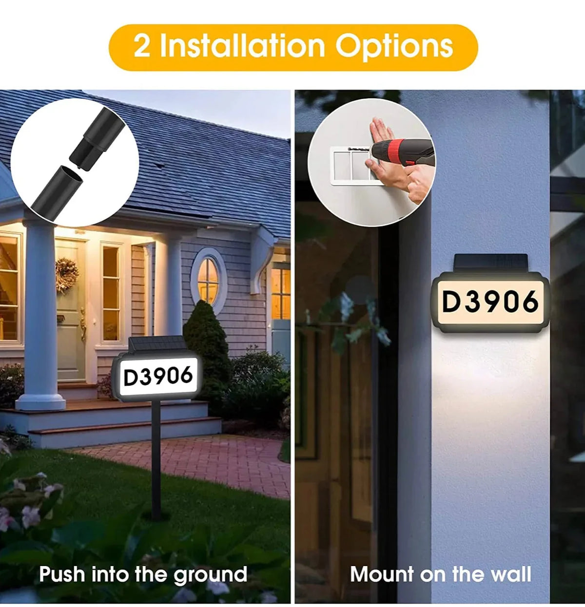 Solar Address Number Sign Lighted Customizable Waterproof