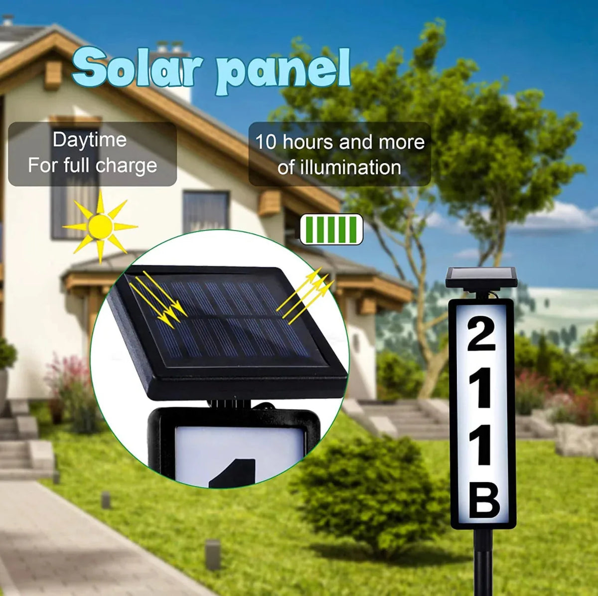 Solar Address Number Sign Lighted Customizable Waterproof