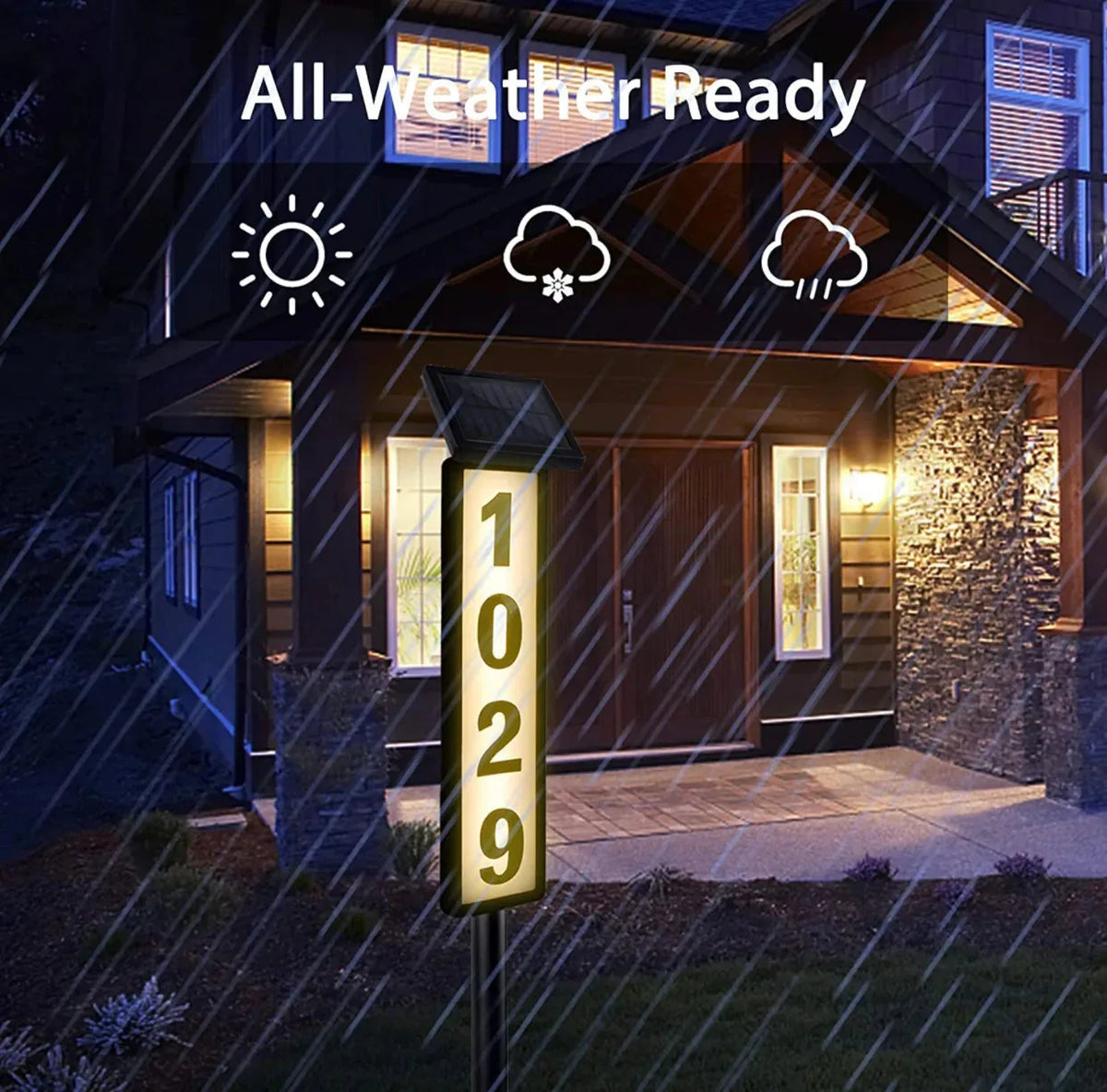 Solar Address Number Sign Lighted Customizable Waterproof