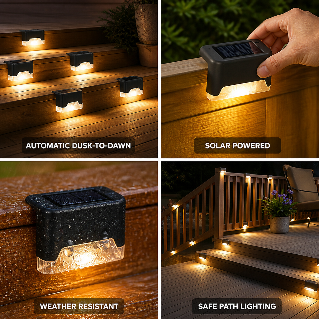 Solar Automatic Dusk-to-Dawn Step Lights (Set of 4)