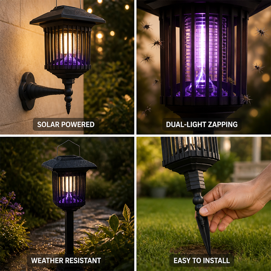 Solar Dual-Light Insect Zapper (Dusk-to-Dawn)