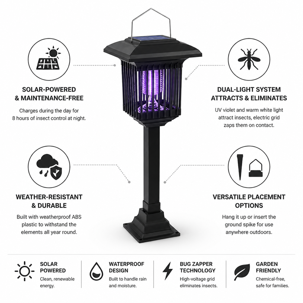 Solar Dual-Light Insect Zapper (Dusk-to-Dawn)