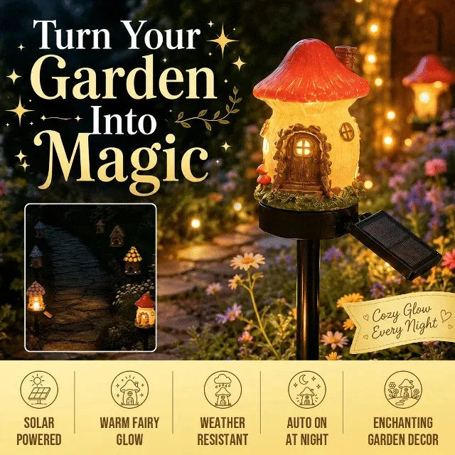 Solar Garden Light Mushroom Cottage Weatherproof