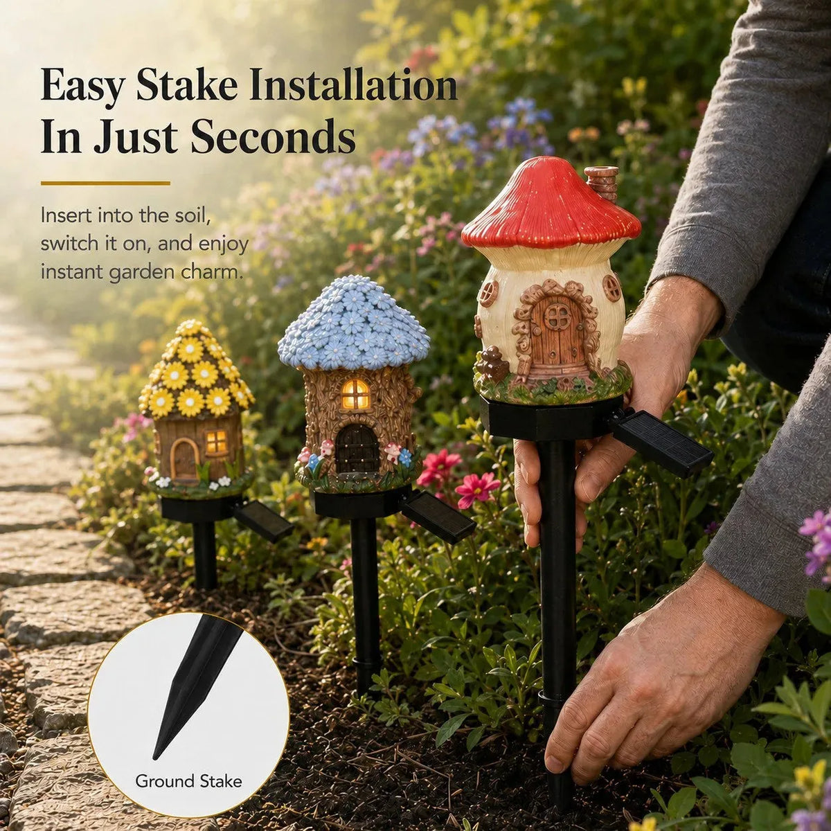 Solar Garden Light Mushroom Cottage Weatherproof