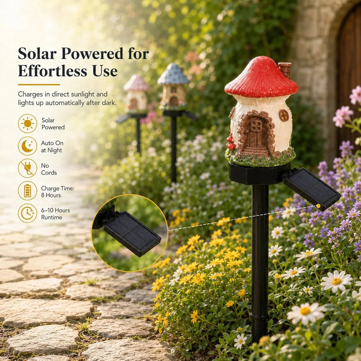 Solar Garden Light Mushroom Cottage Weatherproof