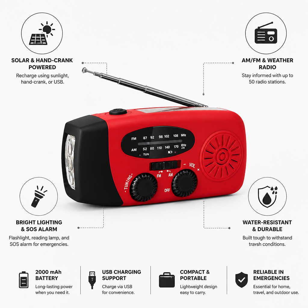 Solar & Hand-Crank Rechargeable Emergency Radio