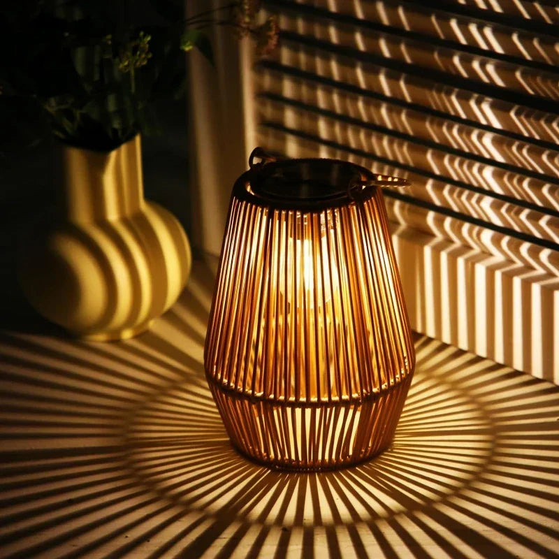 Solar Lantern Woven Rattan IP65 Weather-Resistant