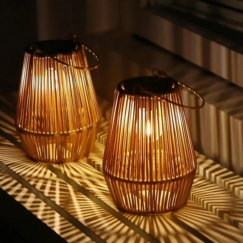 Solar Lantern Woven Rattan IP65 Weather-Resistant