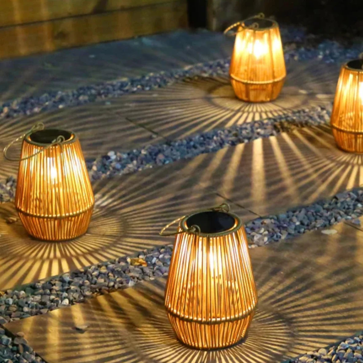 Solar Lantern Woven Rattan IP65 Weather-Resistant