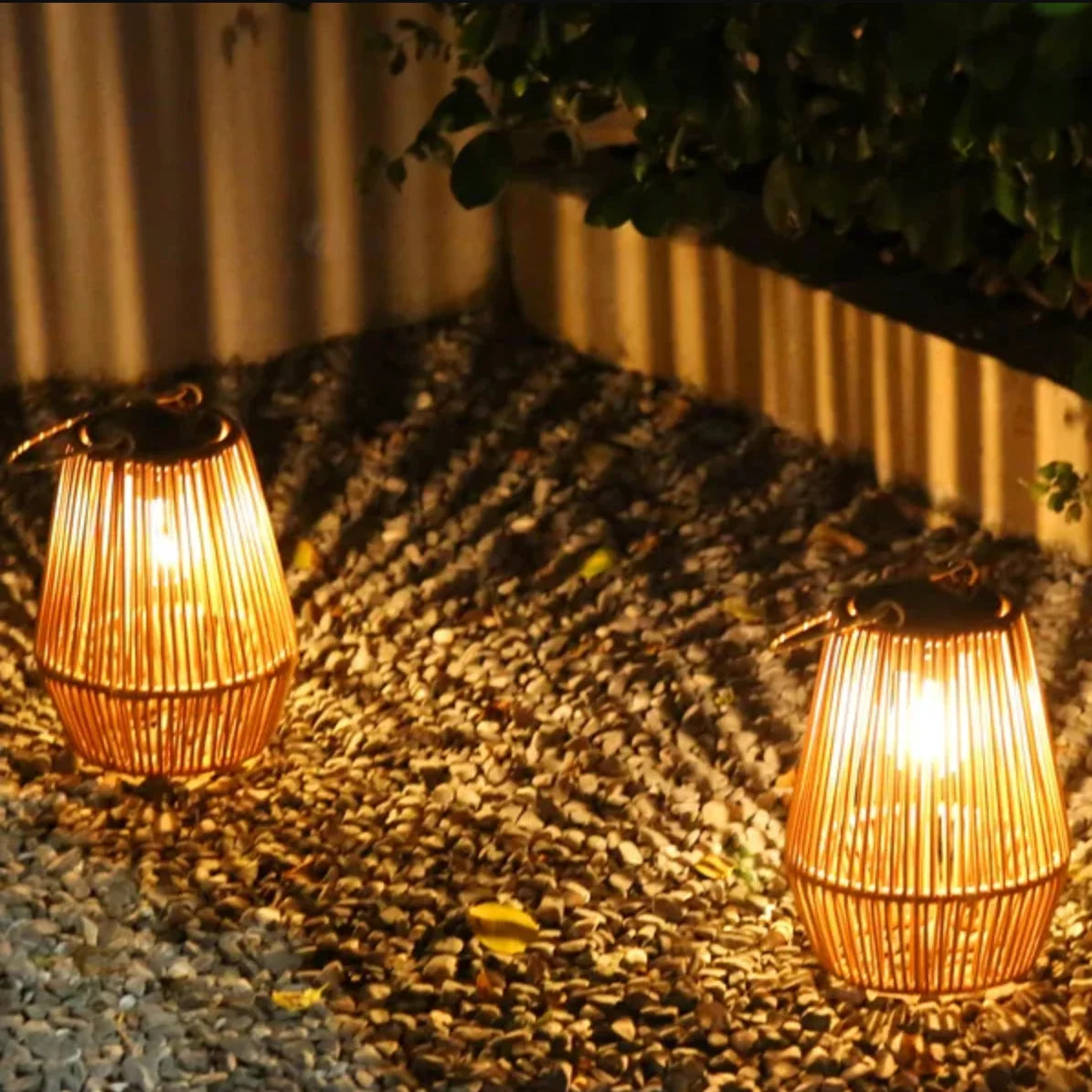 Solar Lantern Woven Rattan IP65 Weather-Resistant