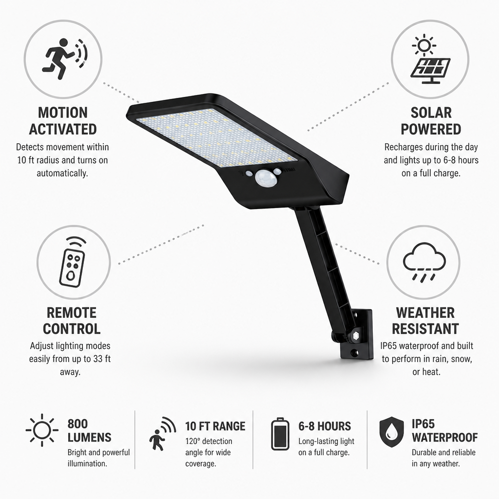 Solar Motion Sensor Outdoor Security Light (800 Lumens)