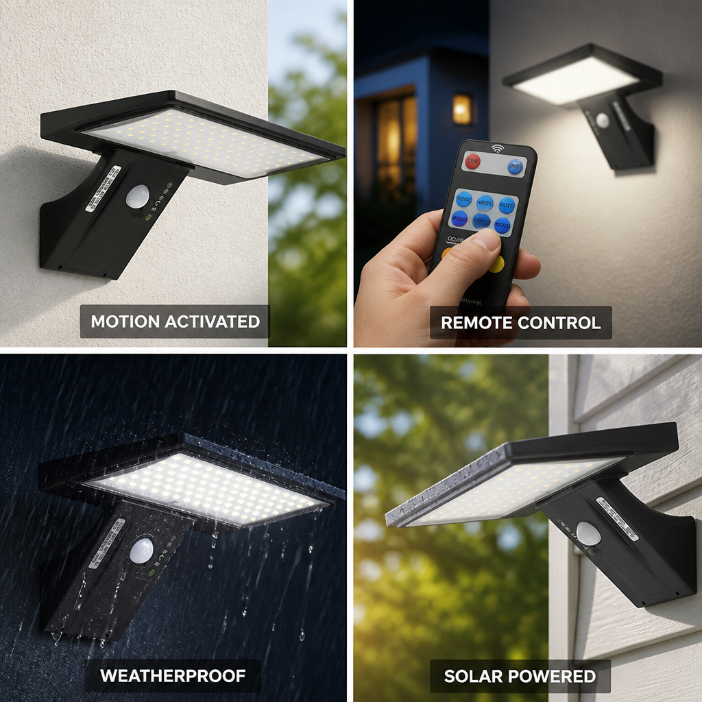 Solar Motion-Sensor & Remote LED Wall Light