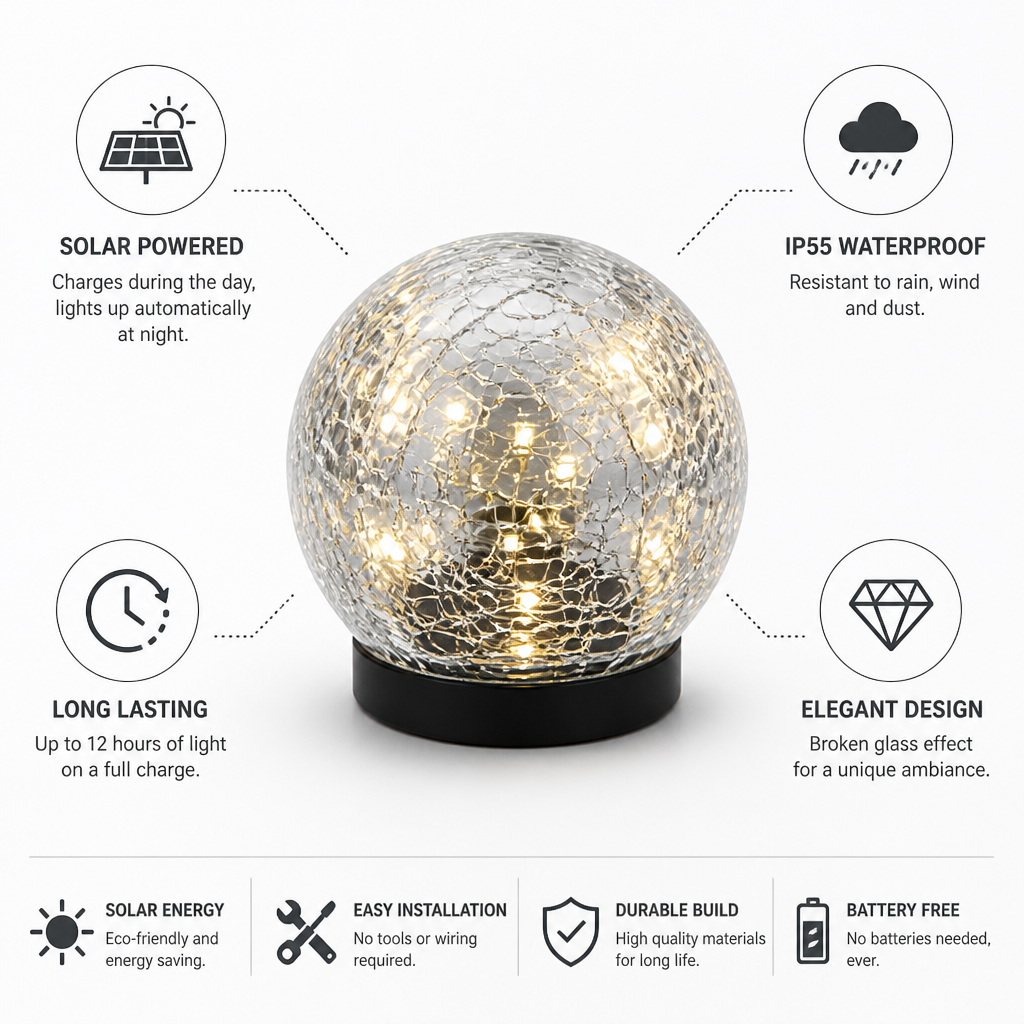 Solar-Powered Automatic Broken-Glass Garden Lamp (IP55 Waterproof)