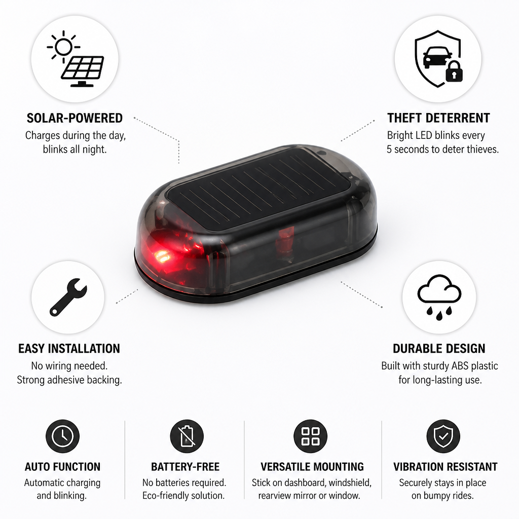Solar-Powered Blinking LED Car Alarm Light