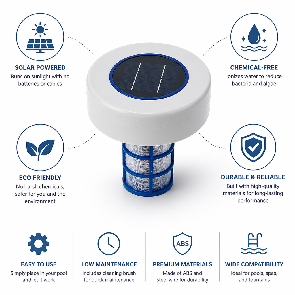 Solar-Powered Chemical-Free Floating Pool Ionizer