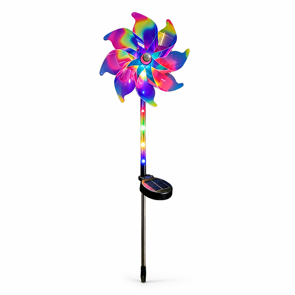 Solar-Powered Colorful LED Garden Windmill