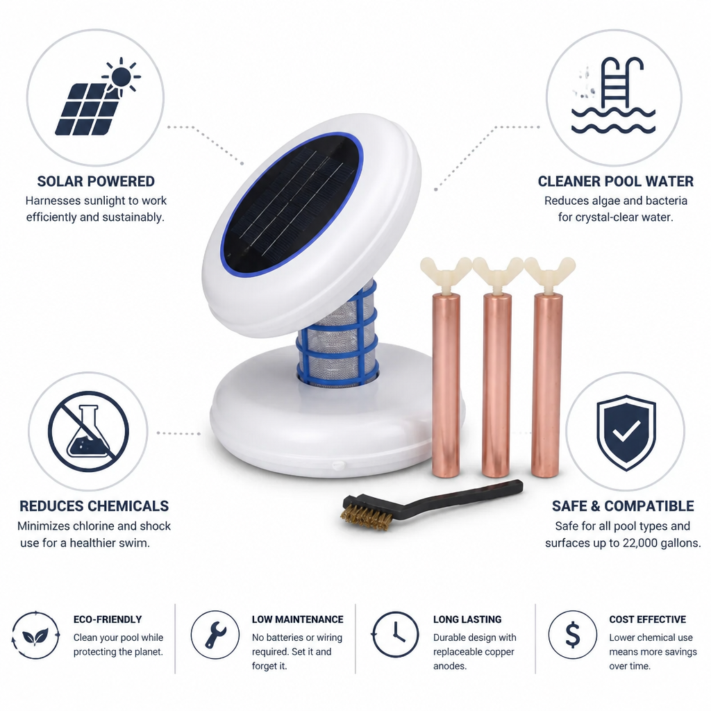 Solar-Powered Copper-Silver Pool Ionizer (Up to 22,000 Gal)