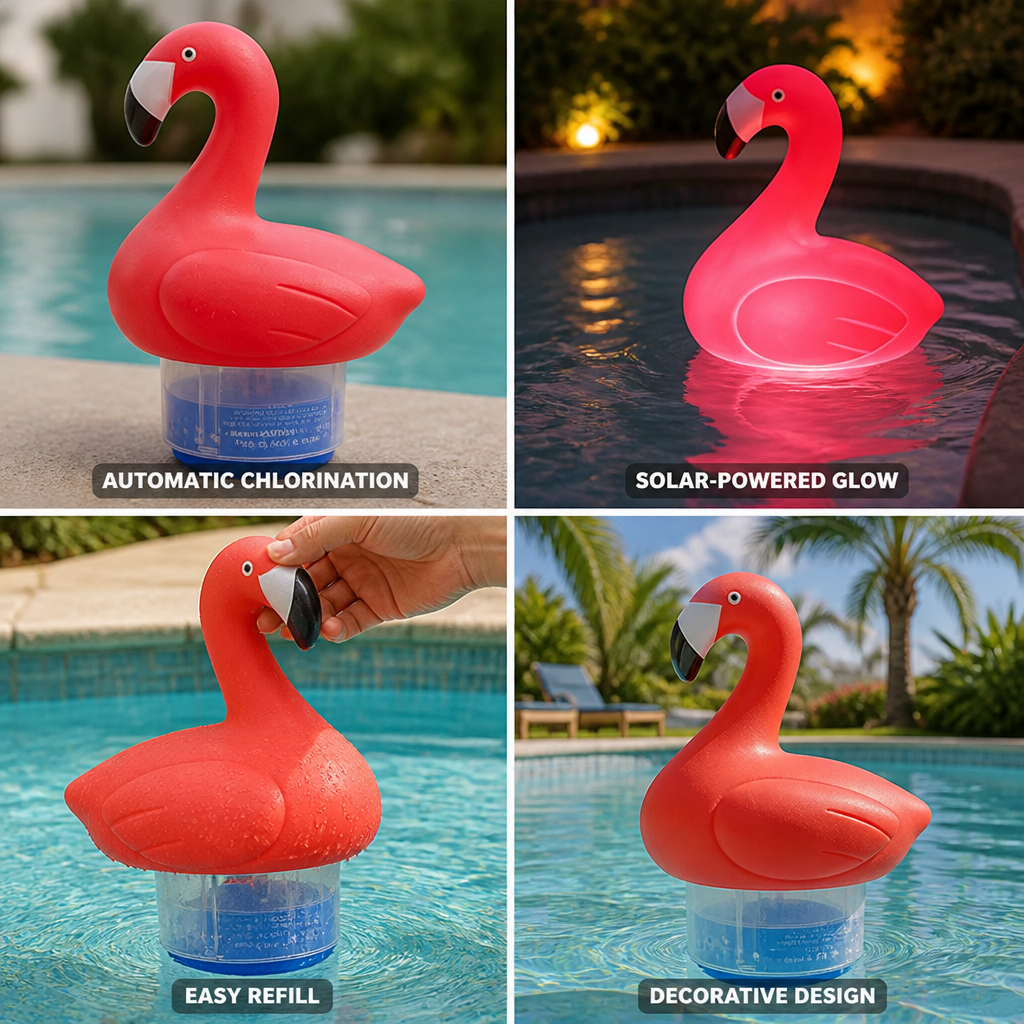 Solar-Powered Flamingo Chlorine Floater