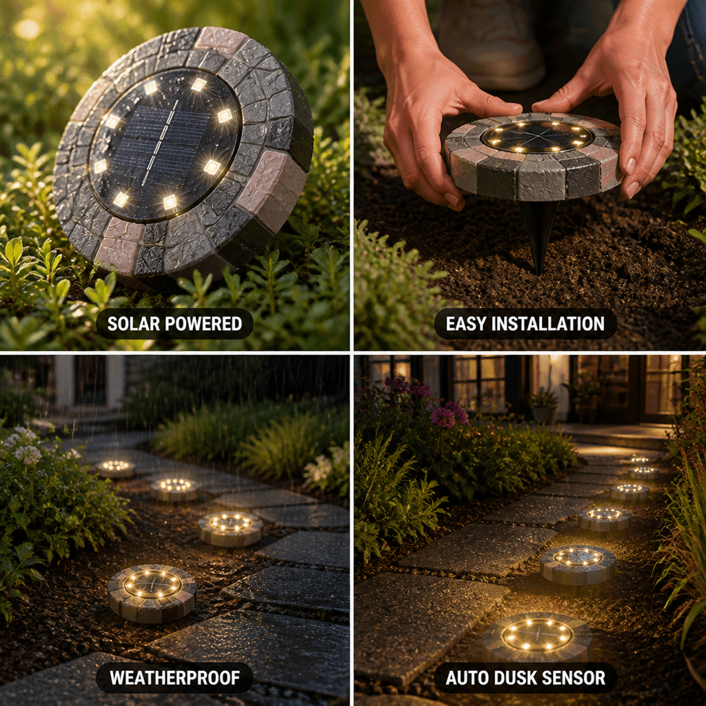Solar-Powered LED Dusk-Sensor Path Lights (Set of 8)