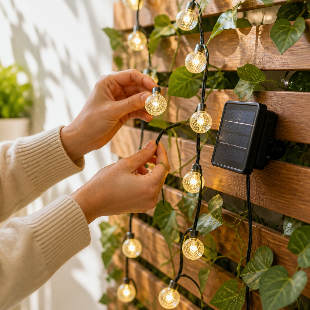 Solar-Powered Warm White Outdoor Ball String Lights