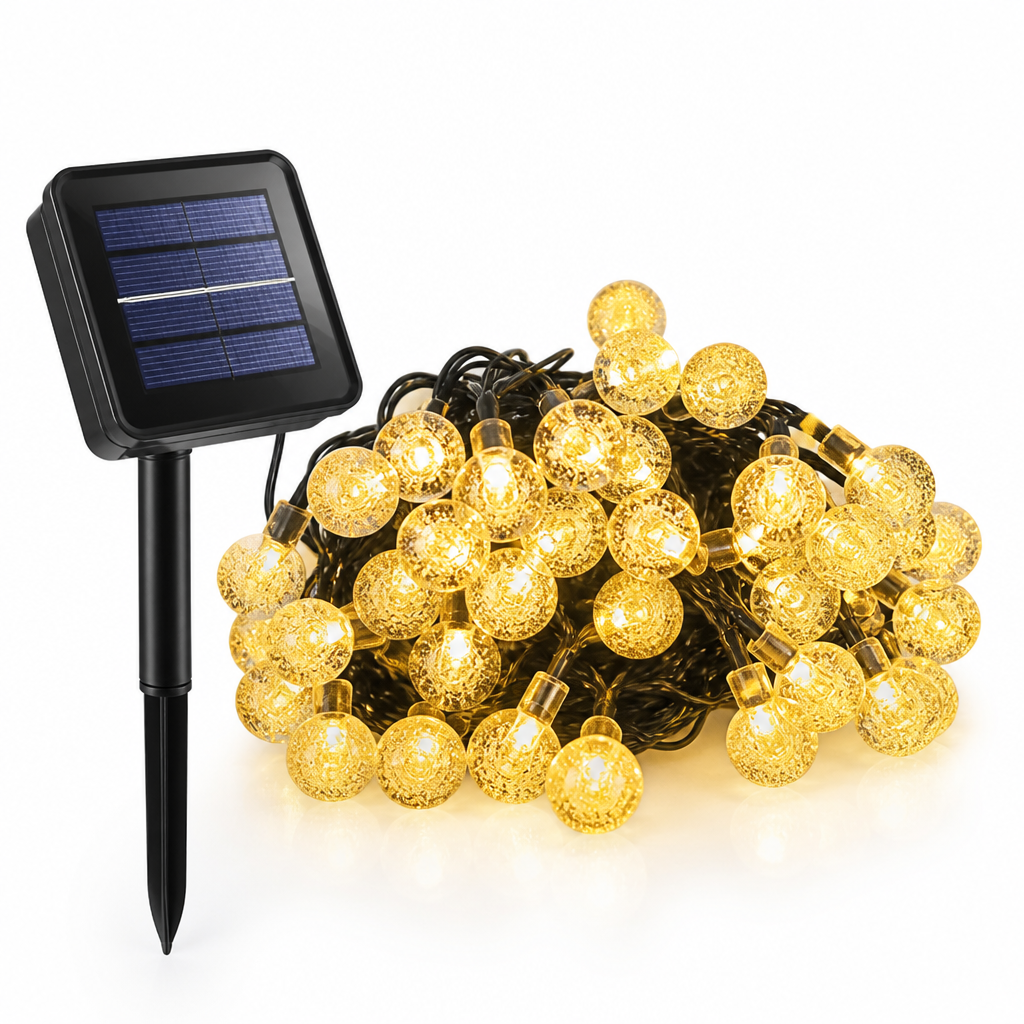 Solar-Powered Warm White Outdoor Ball String Lights