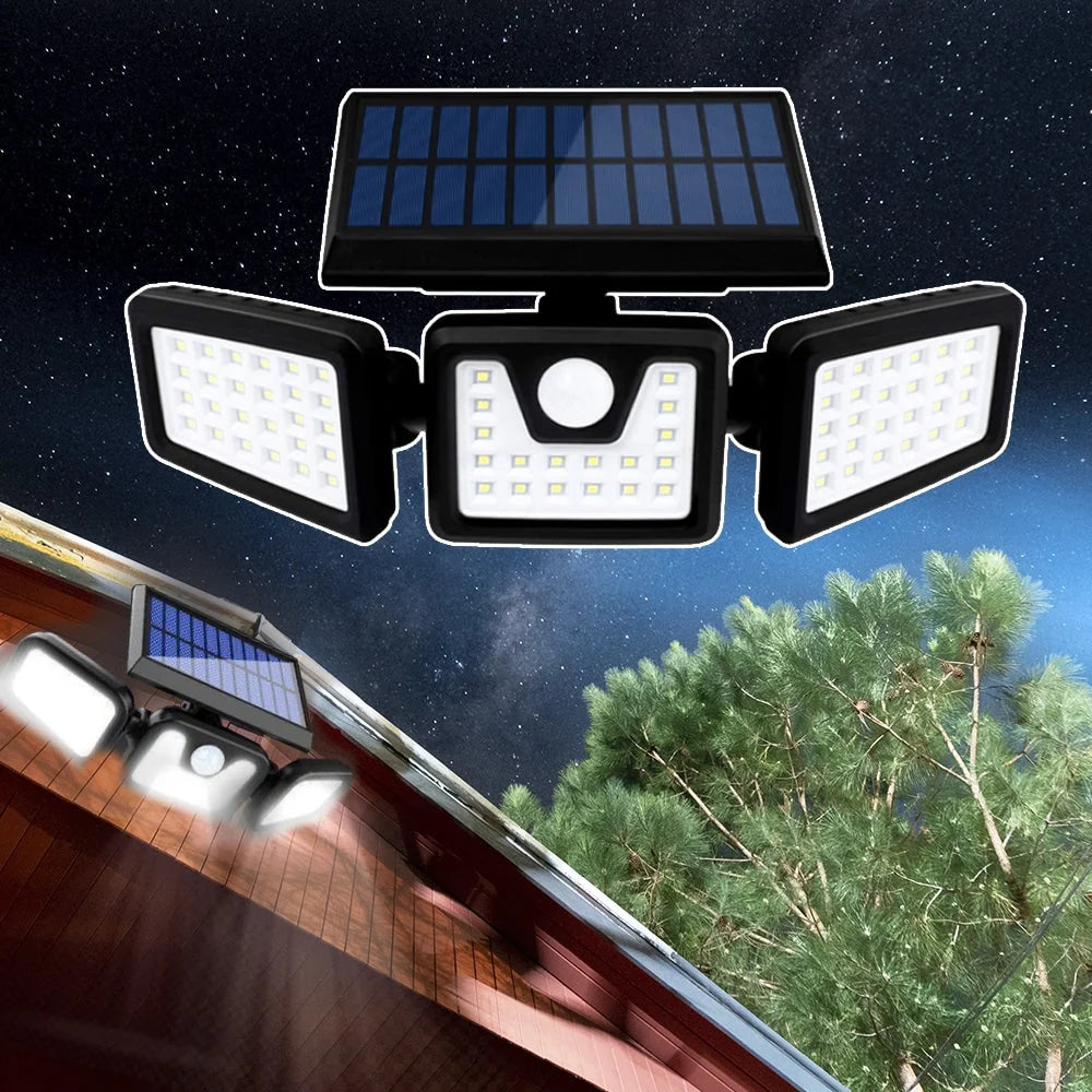 Solar Security Light Three Adjustable Spotlights Motion-Activated IP66 Weather-Resistant