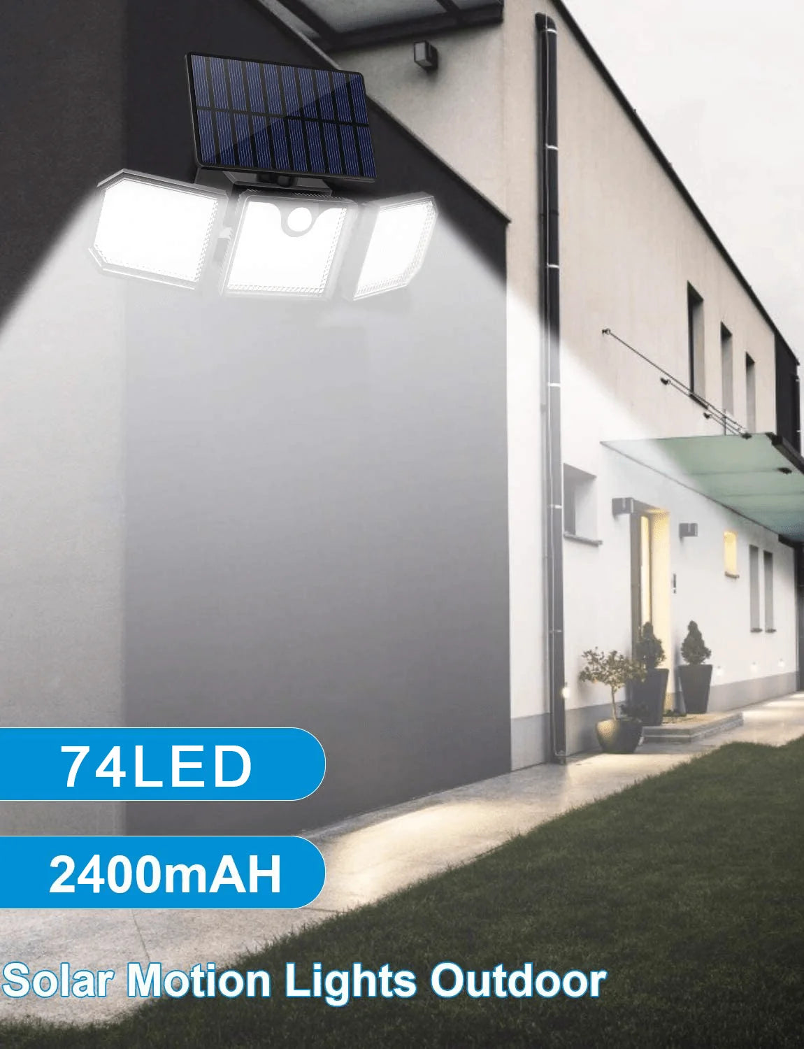 Solar Security Light Three Adjustable Spotlights Motion-Activated IP66 Weather-Resistant