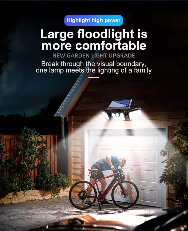Solar Security Light Three Adjustable Spotlights Motion-Activated IP66 Weather-Resistant