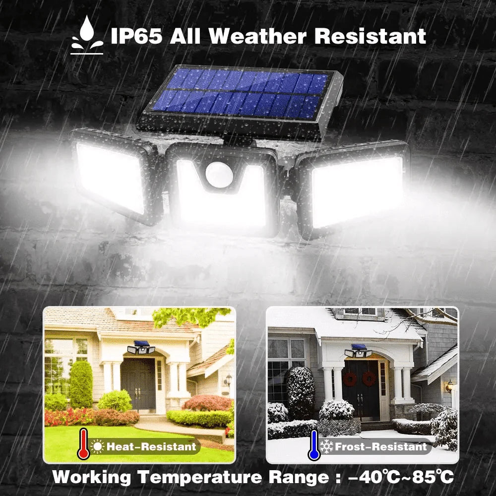 Solar Security Light Three Adjustable Spotlights Motion-Activated IP66 Weather-Resistant