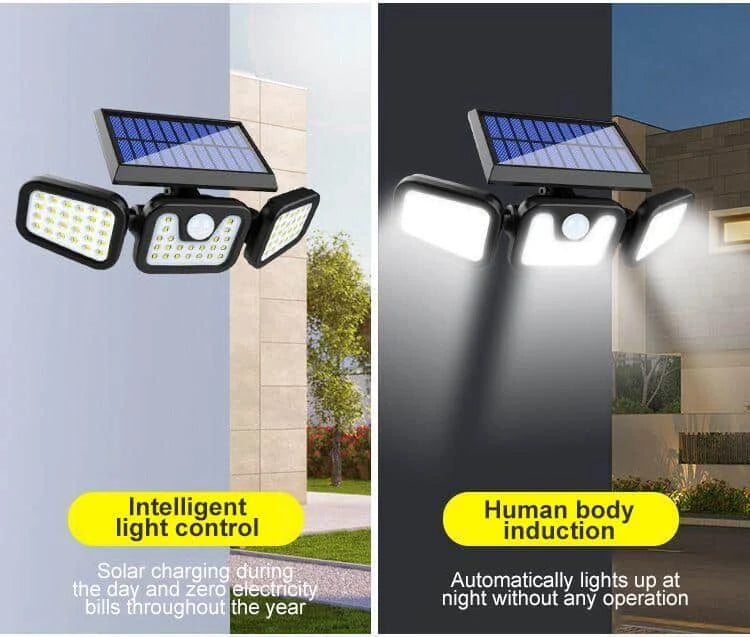 Solar Security Light Three Adjustable Spotlights Motion-Activated IP66 Weather-Resistant