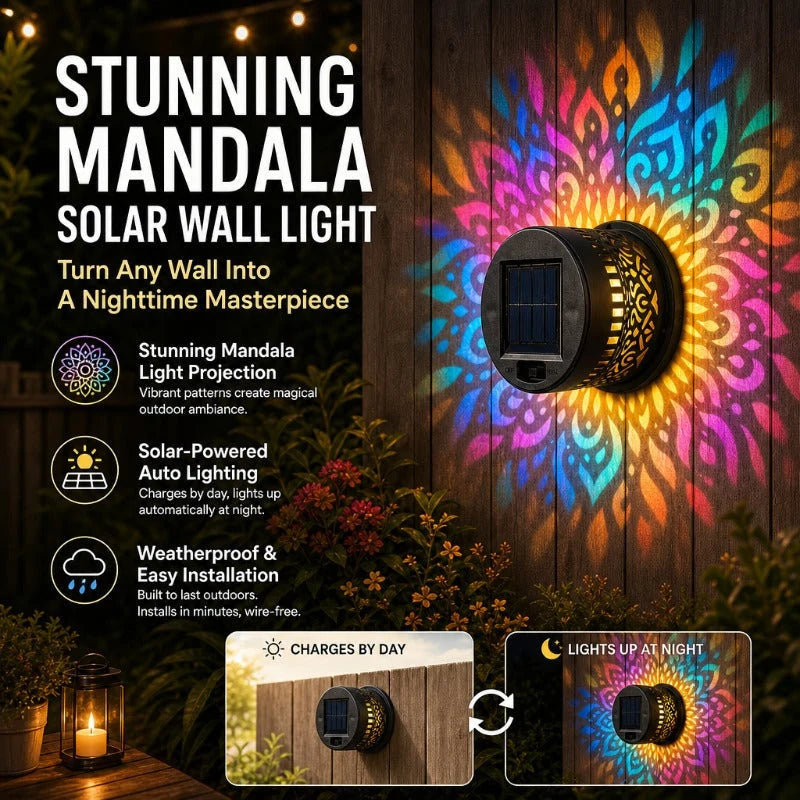 Solar Wall Light Mandala Projection Dusk-to-Dawn Sensor