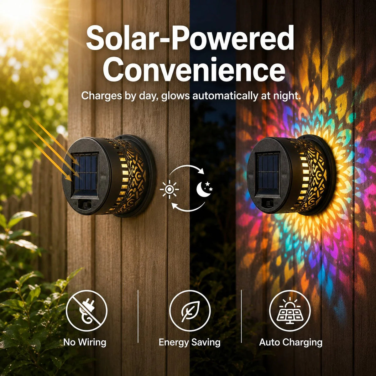 Solar Wall Light Mandala Projection Dusk-to-Dawn Sensor