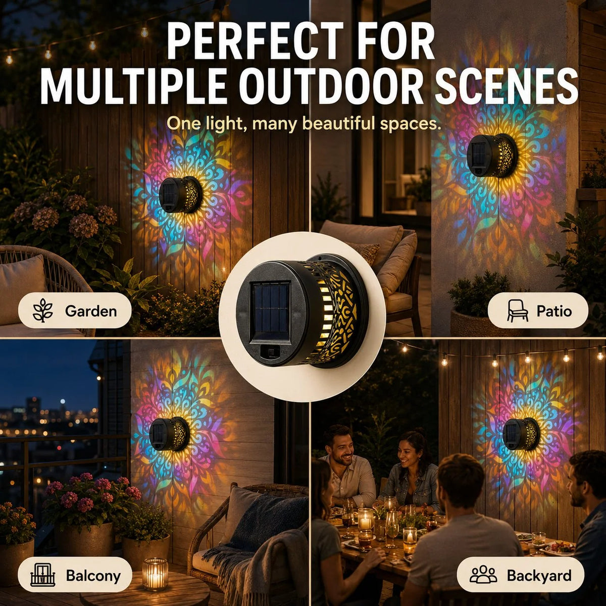 Solar Wall Light Mandala Projection Dusk-to-Dawn Sensor