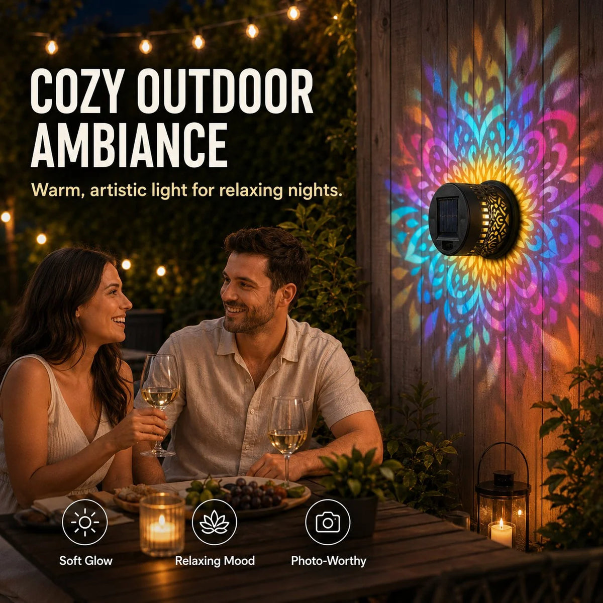 Solar Wall Light Mandala Projection Dusk-to-Dawn Sensor