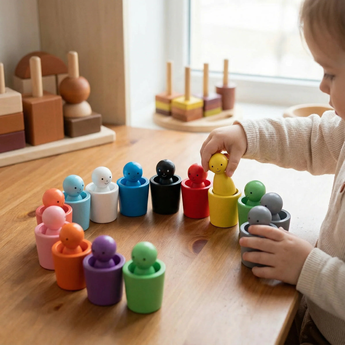 Sorting Cups Solid Wood Nesting Shape-Matching
