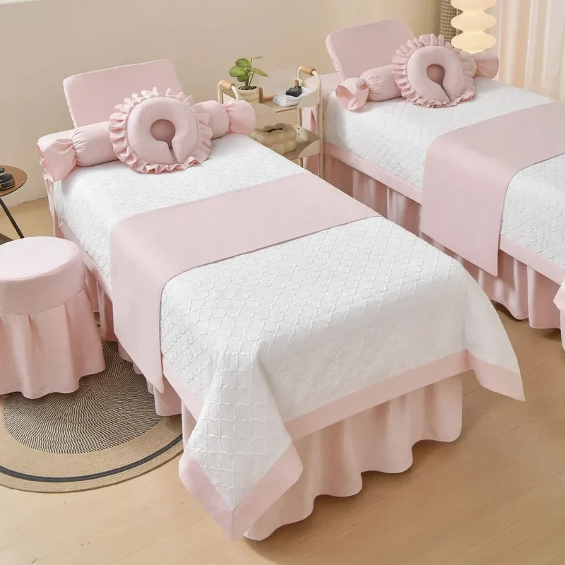 Spa Bed Linen Set Heavy-Duty 4-Piece Cream Geometric