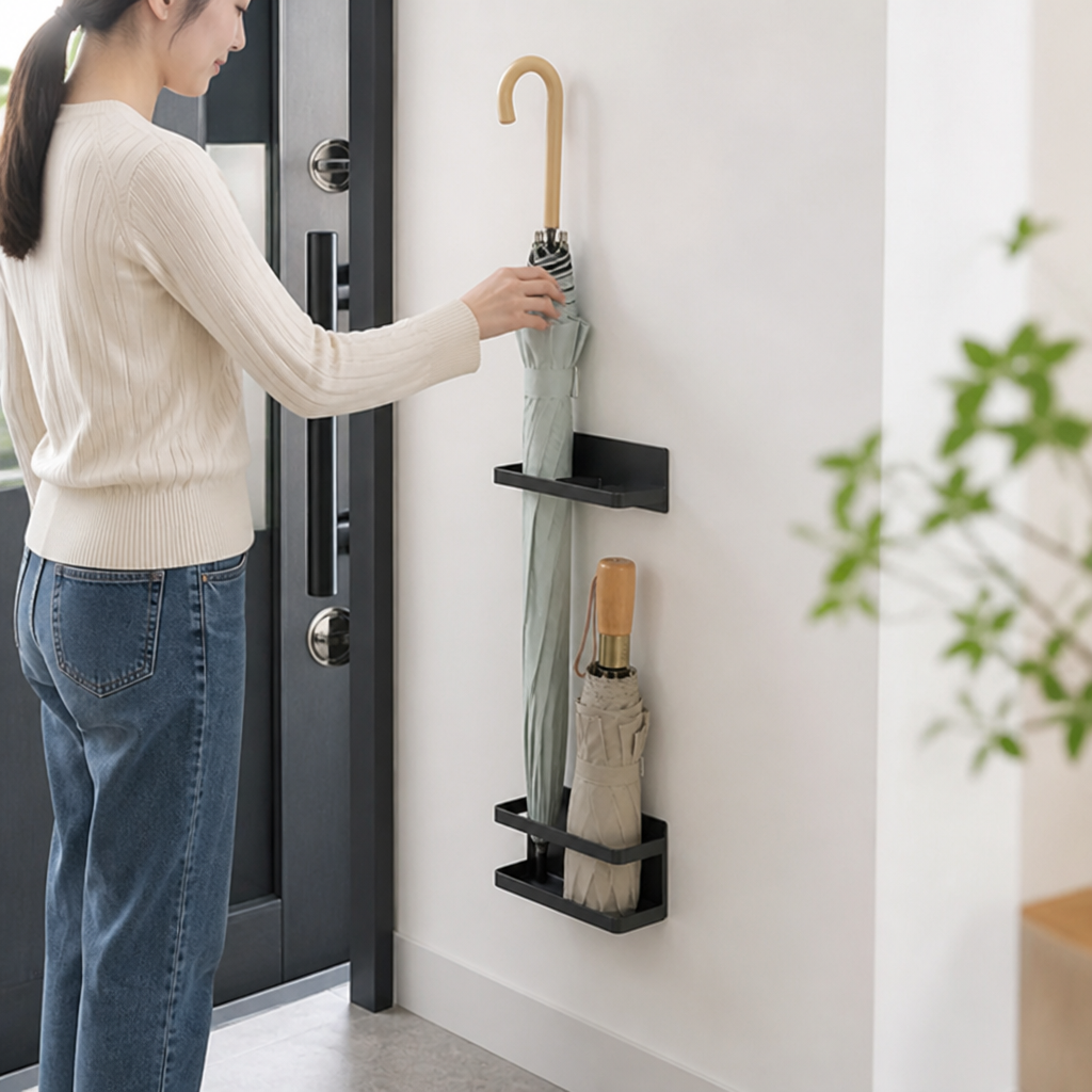 Space-Saving Adhesive Wall-Mount Umbrella Holder (Integrated Drip Tray)