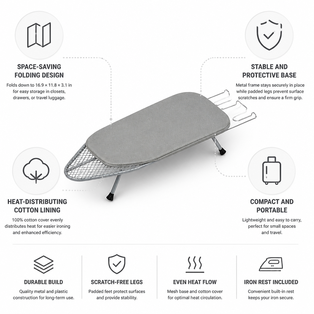 Space-Saving Foldable Tabletop Ironing Board