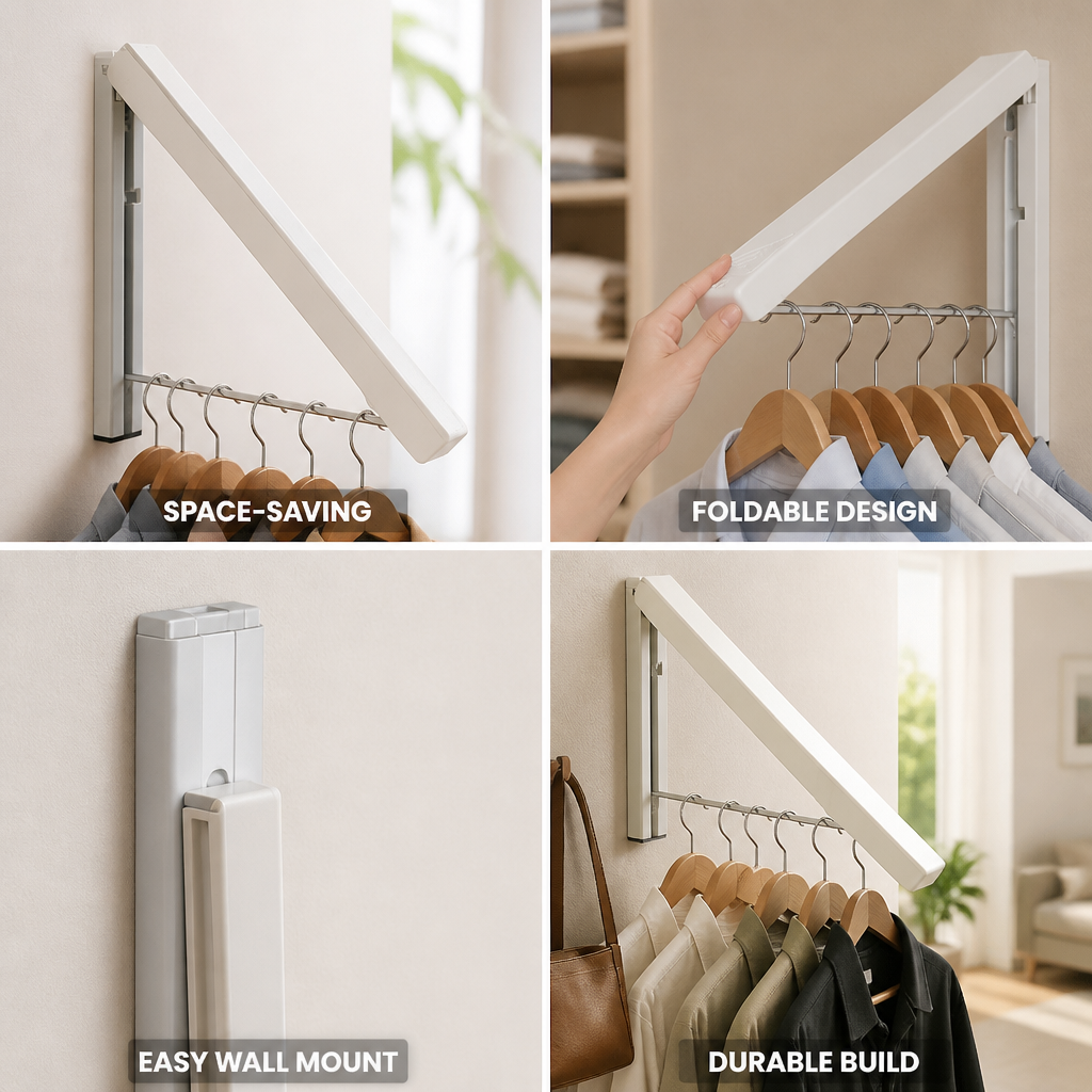Space-Saving Foldable Wall-Mounted Clothes Rack