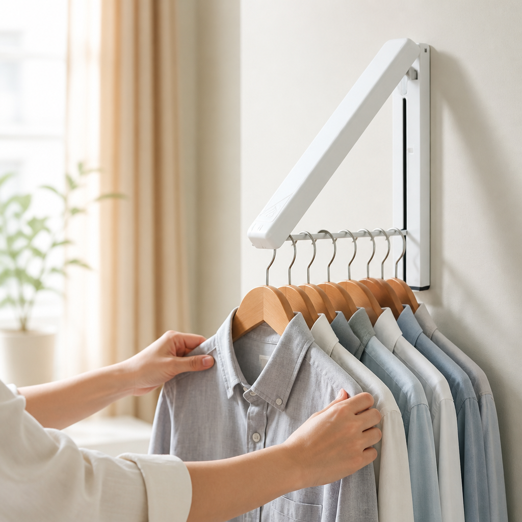 Space-Saving Foldable Wall-Mounted Clothes Rack