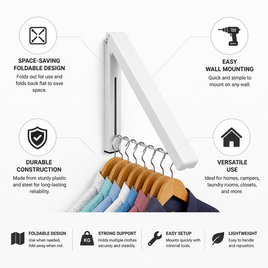 Space-Saving Foldable Wall-Mounted Clothes Rack