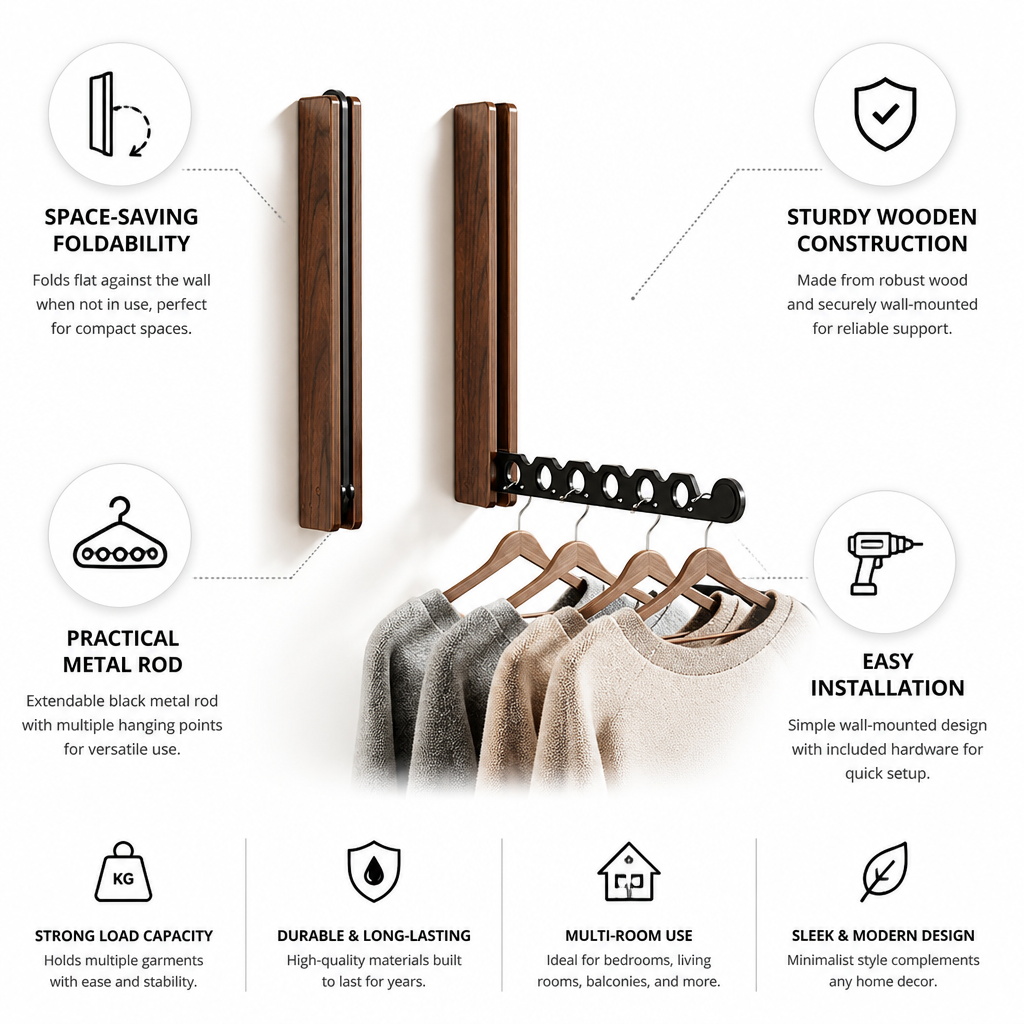 Space-Saving Foldable Wall-Mounted Coat Rack