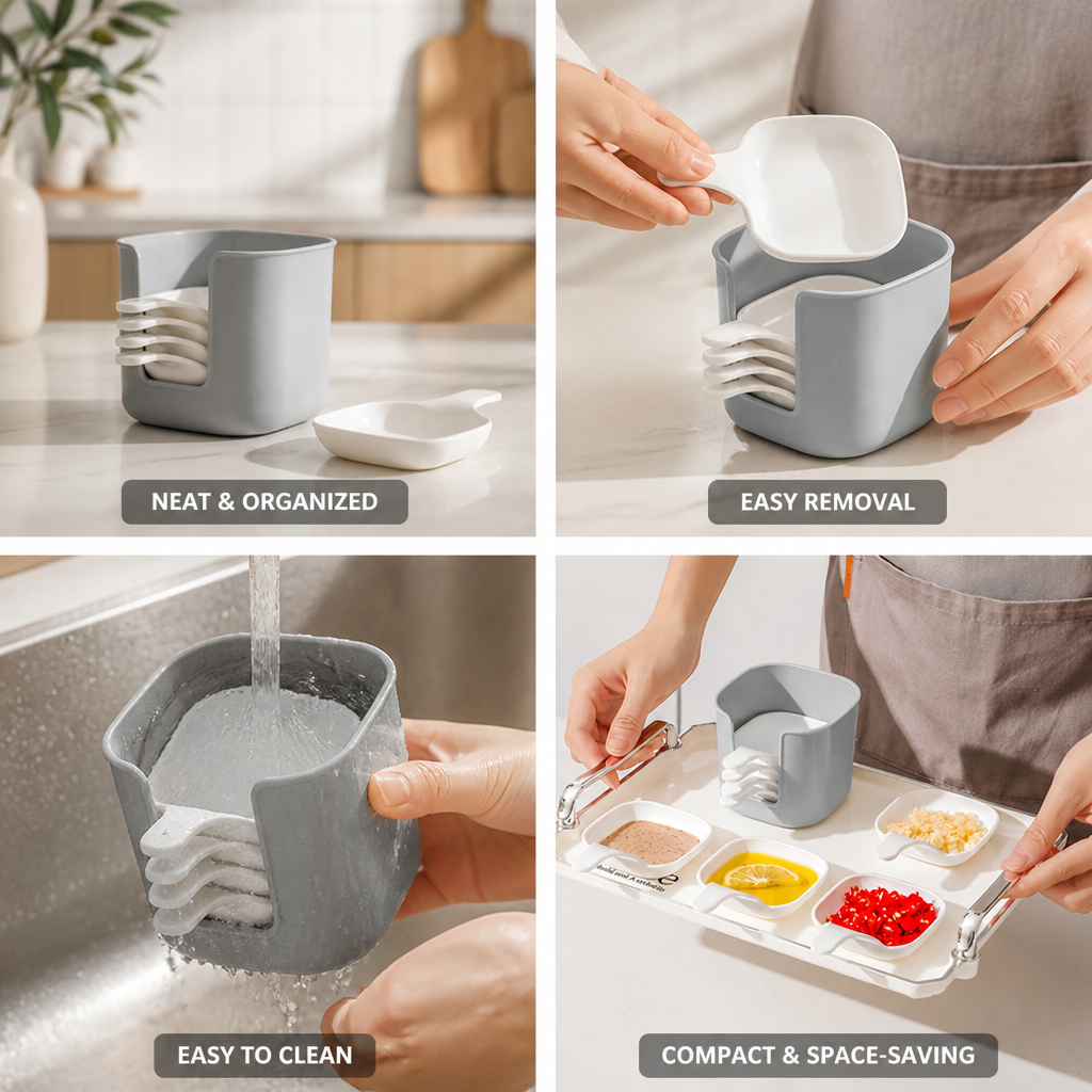 Space-Saving No-Drip Dip Bowl Set With Holder (Set of 6)