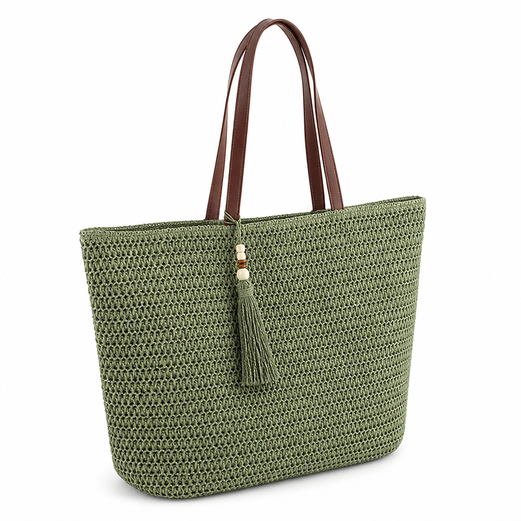 Spacious Braided Natural Shoulder Bag
