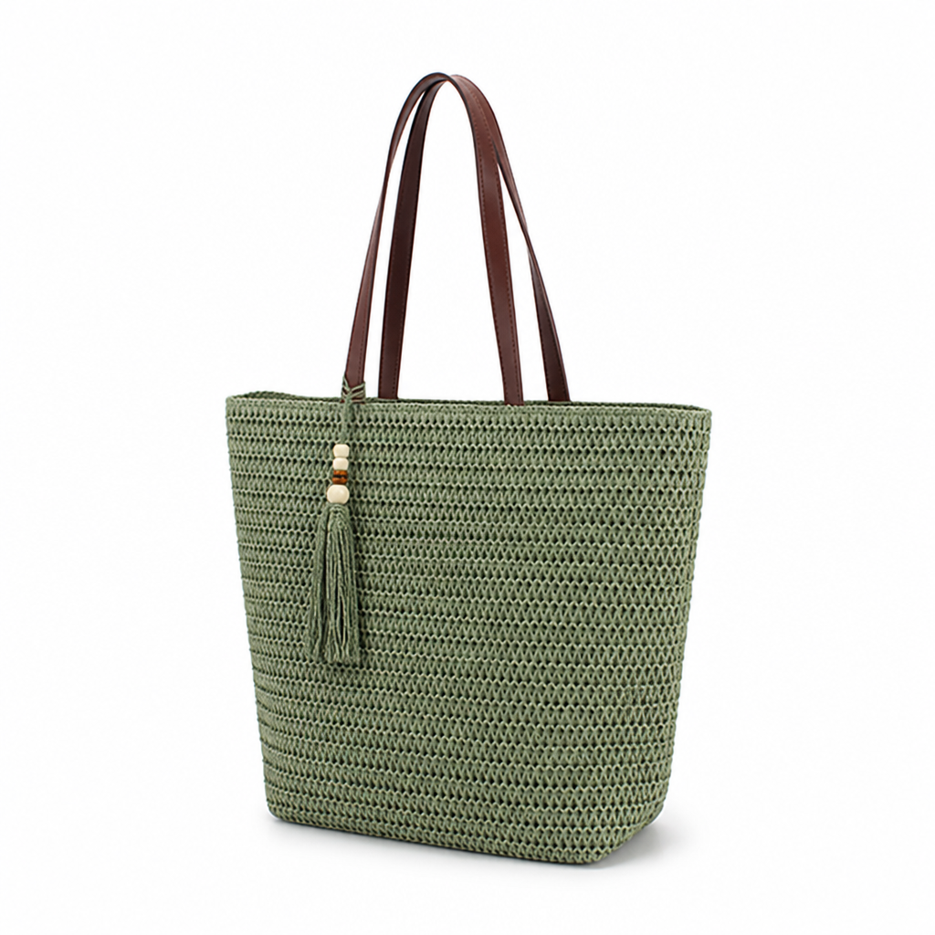 Spacious Braided Natural Shoulder Bag