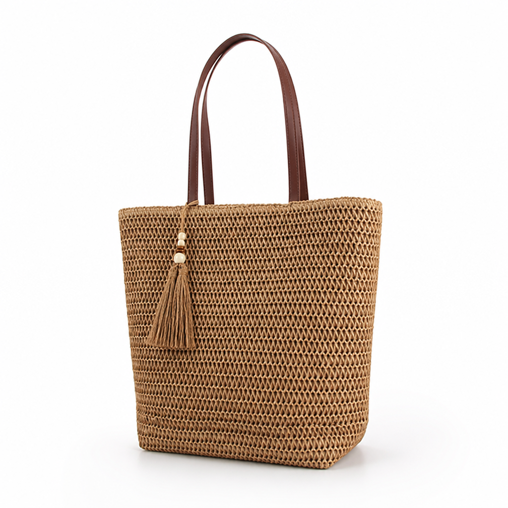 Spacious Braided Natural Shoulder Bag
