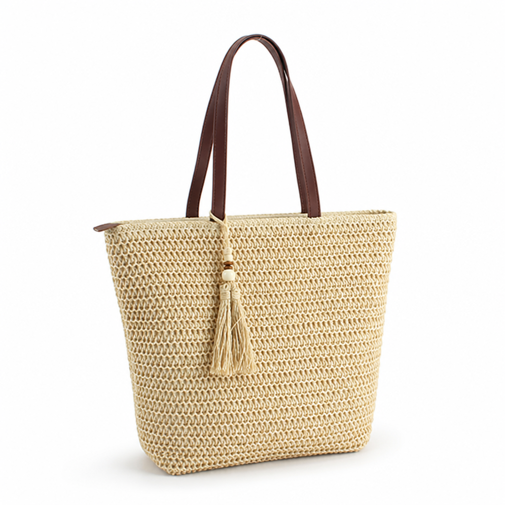 Spacious Braided Natural Shoulder Bag