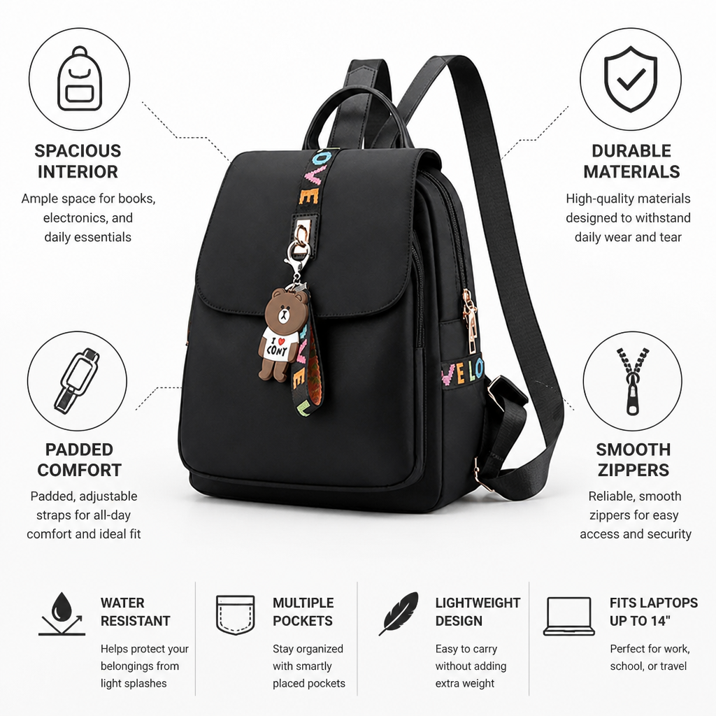 Spacious Durable Backpack With Padded Adjustable Straps